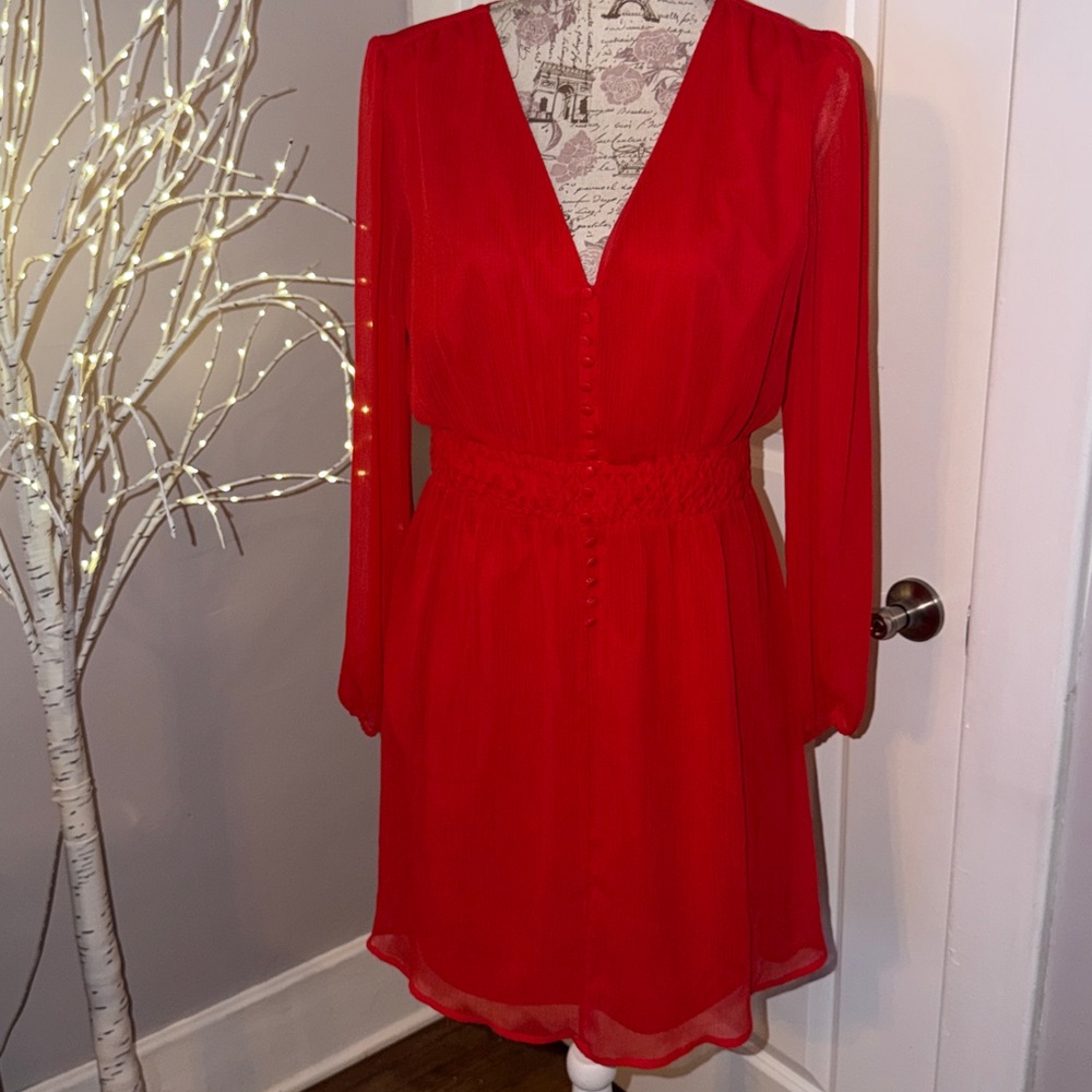 Bar III Vibrant Red Long Sleeve Dress